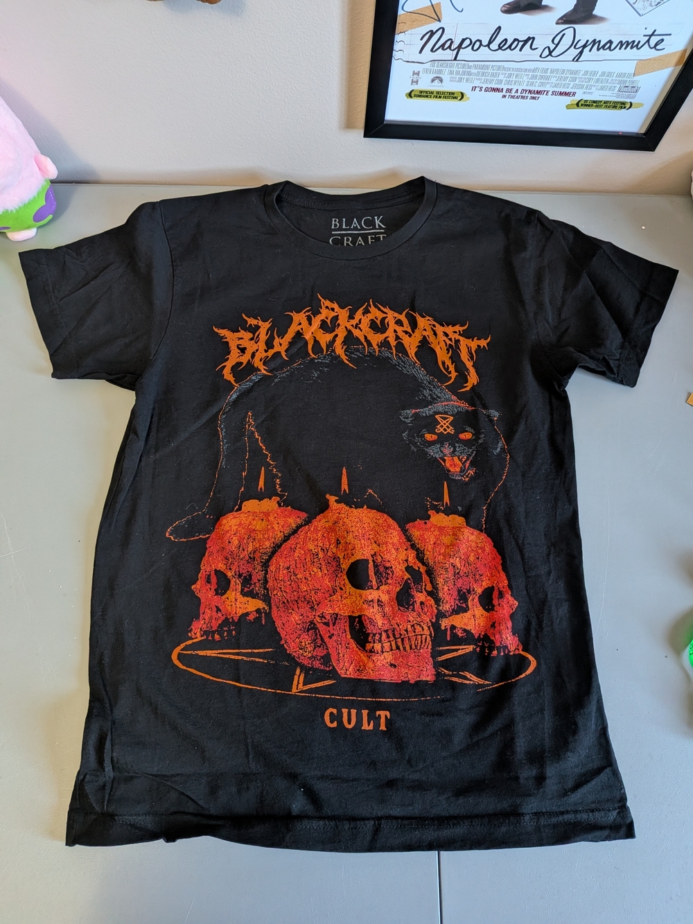 Black Craft 'CULT' Graphic Tee with Black Cat & Orange Skull Design